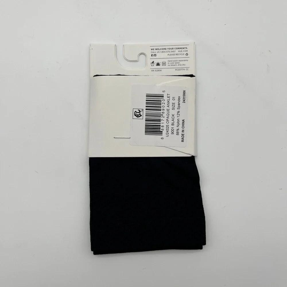 HUE Anklet Socks Womens OS Black Opaque Anklet U24325 Nylon Spandex Stretch